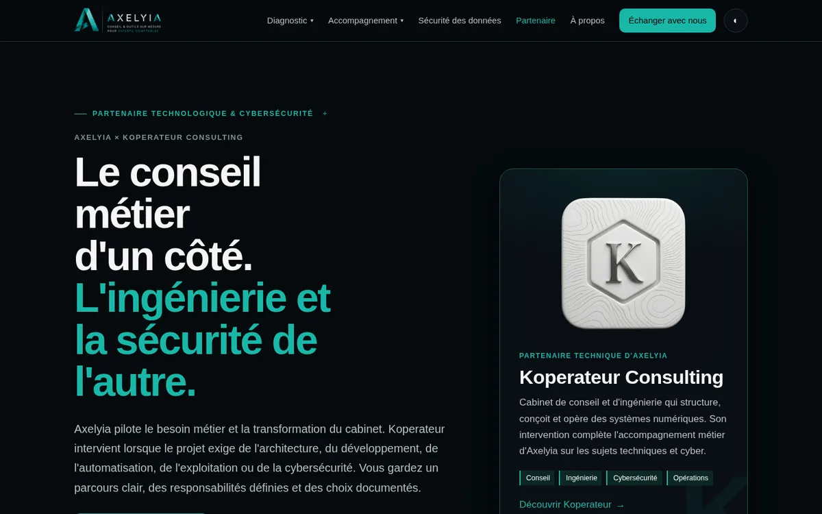 Preview of the Axelyia and Koperateur Consulting partnership page