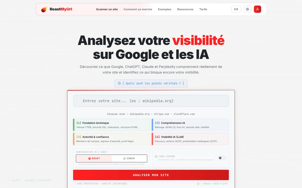 Preview of the public RoastMyURL product