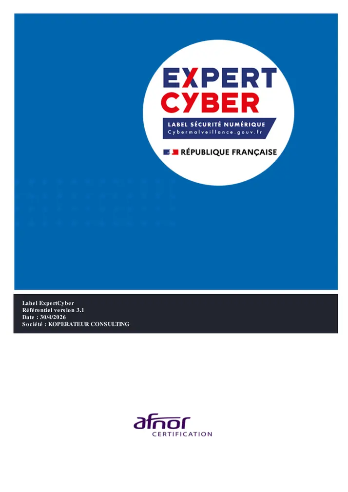 Preview of Koperateur Consulting’s ExpertCyber certificate
