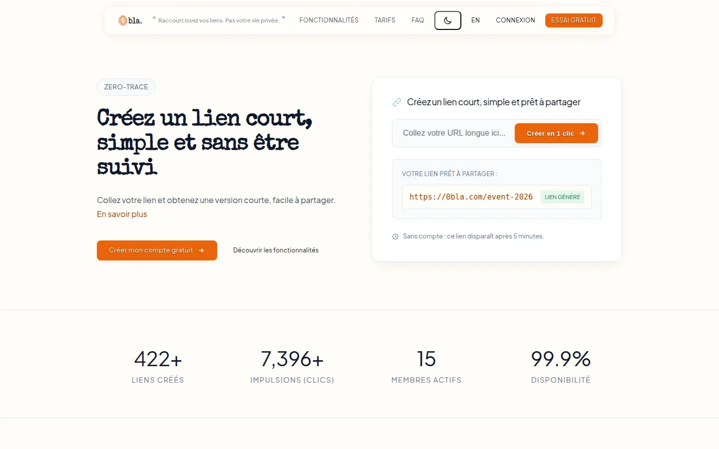 Aperçu de la page publique de 0bla